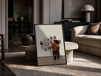 Black Couple at a Gallery Wall print on the floor, leaning against a travertine table