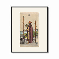 Framed Man holding globe and staff print shown as a bold statement piece on a clean gallery wall