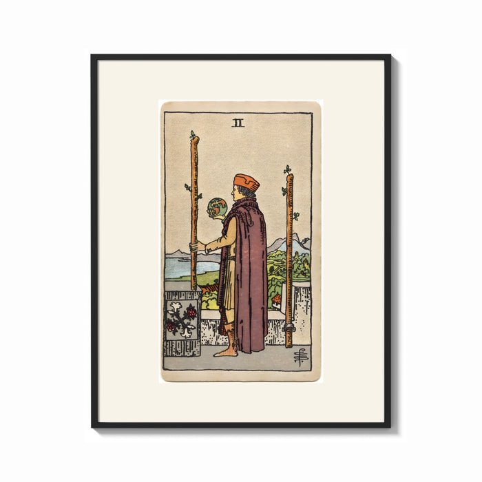 Framed Man holding globe and staff print shown as a bold statement piece on a clean gallery wall
