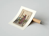 Rolled Man holding globe and staff poster beside its crush-resistant kraft shipping tube