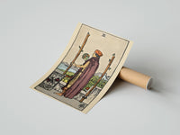 Gently curled Two of Wands print beside its protective shipping tube