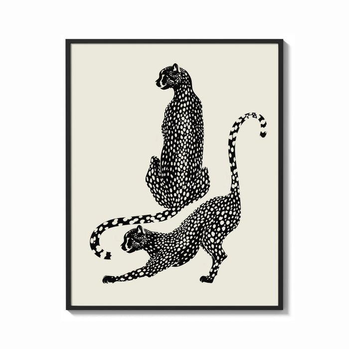 Framed Two Cheetahs print shown as a bold statement piece on a clean gallery wall