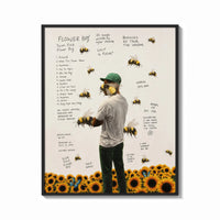 Framed Man with bees on face, back turned print shown as a bold statement piece on a clean gallery wall