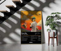 Tyler the Creator Flower Boy Tracklist framed print on a staircase entryway wall beside a plant