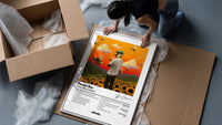 Tyler the Creator Flower Boy framed print being unboxed from protective packaging