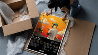 Tyler the Creator Flower Boy Tracklist framed print being unboxed from protective packaging