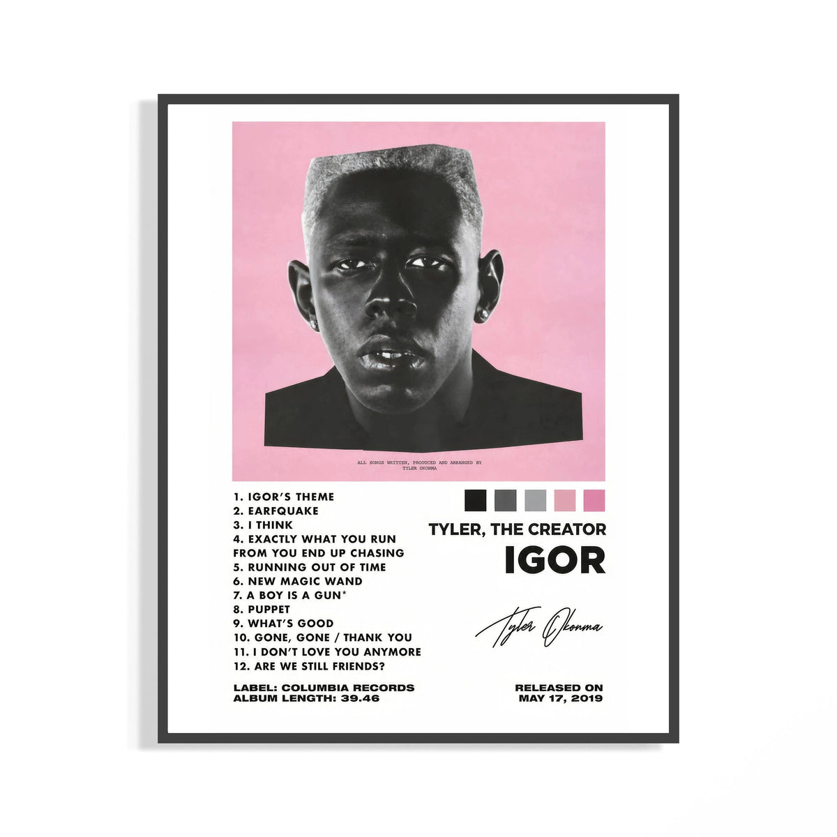 Framed Tyler the Creator IGOR print shown as a statement piece on a gallery wall