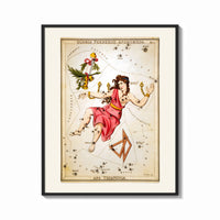 Framed Andromeda constellation chained woman figure print shown as a bold statement piece on a clean gallery wall