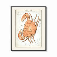 Framed Cancer crab zodiac constellation illustration print shown as a bold statement piece on a clean gallery wall