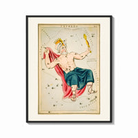 Framed Crowned king constellation figure Cepheus print shown as a bold statement piece on a clean gallery wall