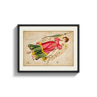 Framed Virgo constellation maiden with wheat print shown as a wide statement piece on a clean white wall