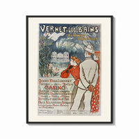Framed elegant couple viewing spa resort print shown as a bold statement piece on a clean gallery wall