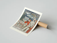 Rolled elegant couple viewing spa resort poster beside its crush-resistant kraft shipping tube