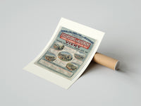 Rolled French railway travel timetable poster beside its crush-resistant kraft shipping tube