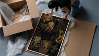Sanji smoking in black suit framed print being unpacked from protective bubble wrap and a box