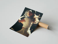 Rolled vintage tennis serve poster beside its crush-resistant kraft shipping tube
