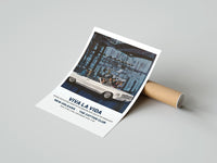 Rolled White convertible car with elegant couples poster beside its crush-resistant kraft shipping tube