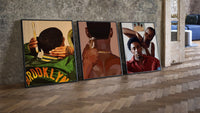 Waves, Line-Up and Braids Set of 3 leaning on parquet beside a vintage loft door