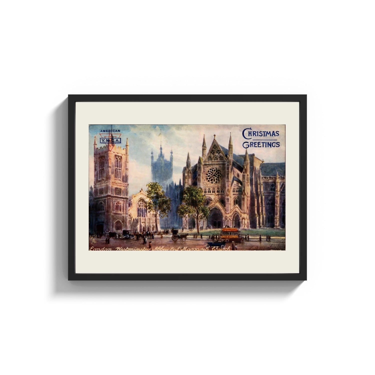 Framed Westminster Abbey and St Margaret's Church print shown as a wide statement piece on a clean white wall