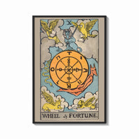 Framed Wheel of Fortune print shown as a bold statement piece on a clean gallery wall