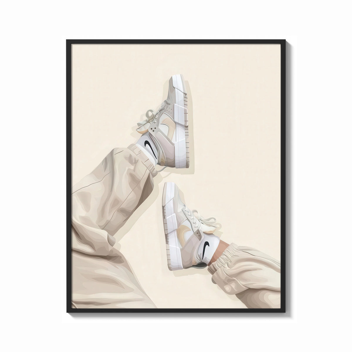 Framed White Sneakers with Cream Trousers print shown as a bold statement piece on a clean gallery wall