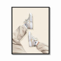 Framed White Sneakers with Cream Trousers print shown as a bold statement piece on a clean gallery wall