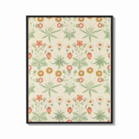 Framed Vintage floral pattern with daisies print shown as a bold statement piece on a clean gallery wall