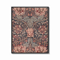 Framed Ornate floral honeysuckle pattern print shown as a bold statement piece on a clean gallery wall