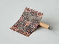 Rolled Ornate floral honeysuckle pattern poster beside its crush-resistant kraft shipping tube