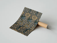Rolled Ornate floral vine pattern poster beside its crush-resistant kraft shipping tube