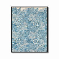 Framed Floral marigold pattern with leaves print shown as a bold statement piece on a clean gallery wall