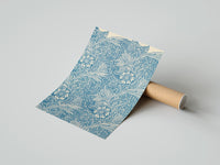 Rolled Floral marigold pattern with leaves poster beside its crush-resistant kraft shipping tube