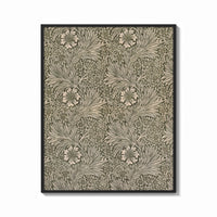 Framed Floral marigold vine pattern print shown as a bold statement piece on a clean gallery wall