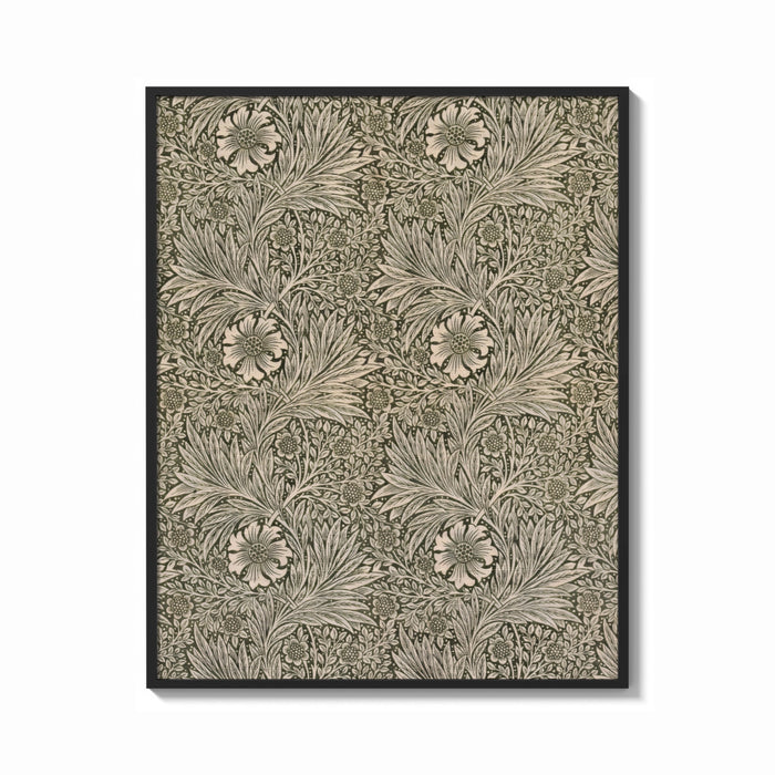 Framed Floral marigold vine pattern print shown as a bold statement piece on a clean gallery wall