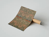 Rolled Floral bird damask textile pattern poster beside its crush-resistant kraft shipping tube