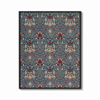 Framed Victorian floral damask pattern print shown as a bold statement piece on a clean gallery wall