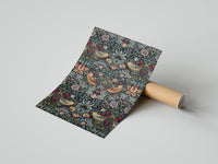 Rolled Birds and strawberries floral pattern poster beside its crush-resistant kraft shipping tube