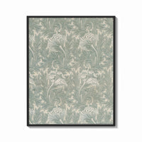 Framed Ornate floral tulip leaf pattern print shown as a bold statement piece on a clean gallery wall