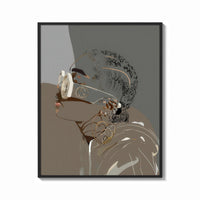 Framed Woman in Heart Hoops and Sunglasses print shown as a bold statement piece on a clean gallery wall