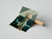 Gently curled Woman with a Fan in Green Stripes print beside its protective shipping tube
