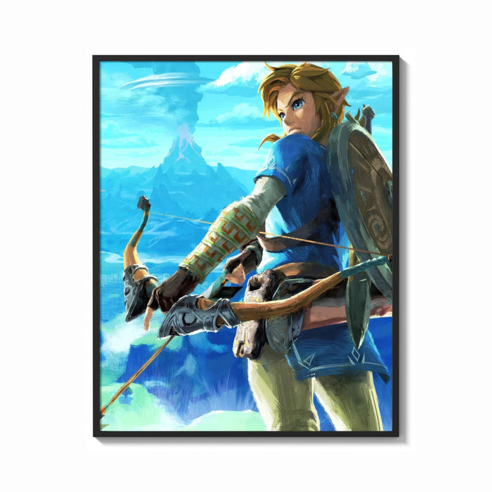 Framed Elf warrior holding bow and arrow print shown as a bold statement piece on a clean gallery wall